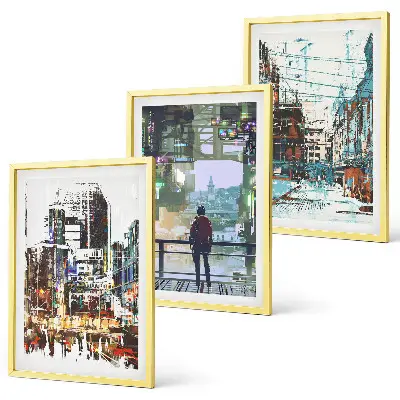 Šareni likovi modernih gradova set 3 slike u okviru