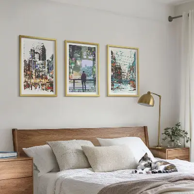 Šareni likovi modernih gradova set 3 slike u okviru