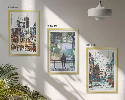 Šareni likovi modernih gradova set 3 slike u okviru