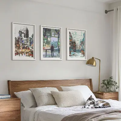 Šareni likovi modernih gradova set 3 slike u okviru