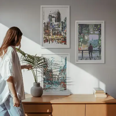 Šareni likovi modernih gradova set 3 slike u okviru