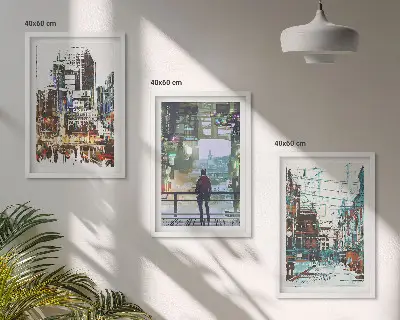 Šareni likovi modernih gradova set 3 slike u okviru