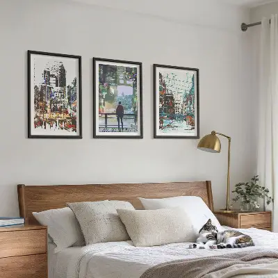 Šareni likovi modernih gradova set 3 slike u okviru