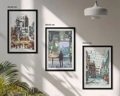 Šareni likovi modernih gradova set 3 slike u okviru
