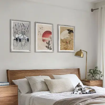 Japanski krajolik ždralova set od 3 slike u okviru