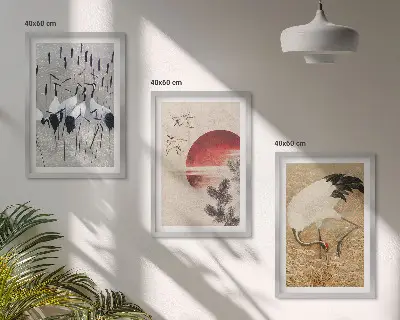 Japanski krajolik ždralova set od 3 slike u okviru