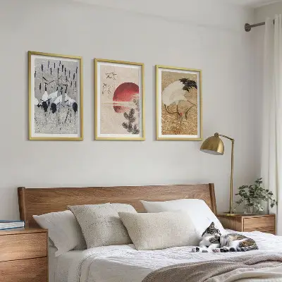 Japanski krajolik ždralova set od 3 slike u okviru