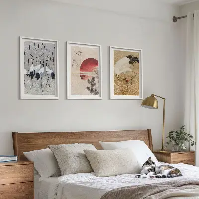 Japanski krajolik ždralova set od 3 slike u okviru