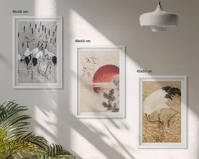 Japanski krajolik ždralova set od 3 slike u okviru