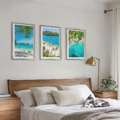Set 3 slike u okviru motivi plaža, palmi i bistre vode