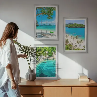Set 3 slike u okviru motivi plaža, palmi i bistre vode