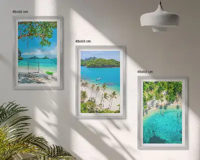 Set 3 slike u okviru motivi plaža, palmi i bistre vode