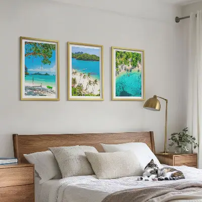 Set 3 slike u okviru motivi plaža, palmi i bistre vode