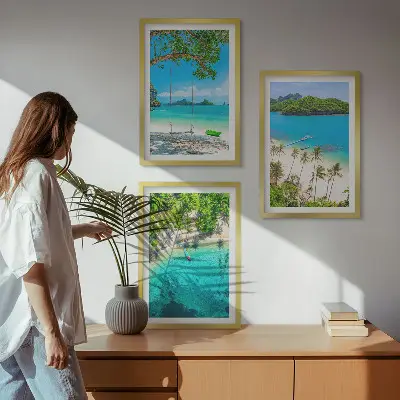 Set 3 slike u okviru motivi plaža, palmi i bistre vode