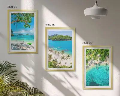 Set 3 slike u okviru motivi plaža, palmi i bistre vode