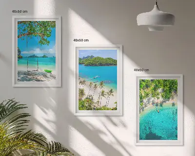 Set 3 slike u okviru motivi plaža, palmi i bistre vode