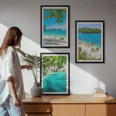 Set 3 slike u okviru motivi plaža, palmi i bistre vode