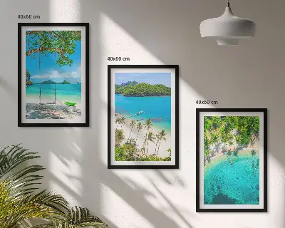 Set 3 slike u okviru motivi plaža, palmi i bistre vode