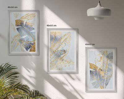 Set 3 slike u okviru Svijetlo plavo-bež lišće