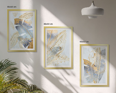Set 3 slike u okviru Svijetlo plavo-bež lišće