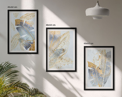 Set 3 slike u okviru Svijetlo plavo-bež lišće