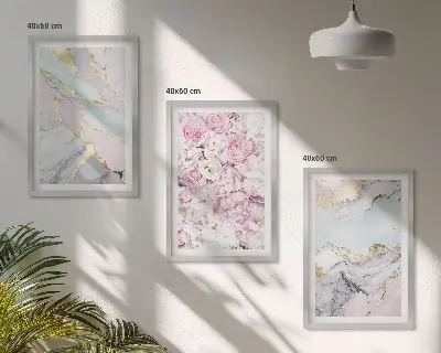 Zidna galerija ružičasti mramorni cvjetovi u pastelnim tonovima