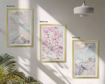 Zidna galerija ružičasti mramorni cvjetovi u pastelnim tonovima