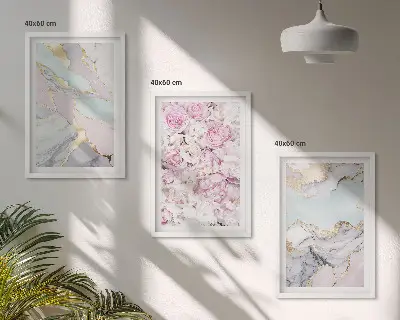 Zidna galerija ružičasti mramorni cvjetovi u pastelnim tonovima