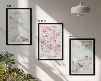 Zidna galerija ružičasti mramorni cvjetovi u pastelnim tonovima