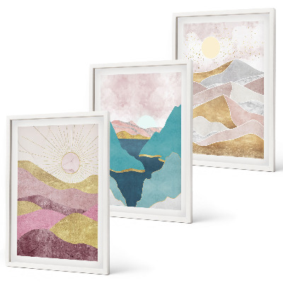 Set 3 slike u okviru Apstraktno planinsko sunce