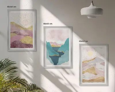 Apstraktno planinsko sunce set od 3 slike u okviru