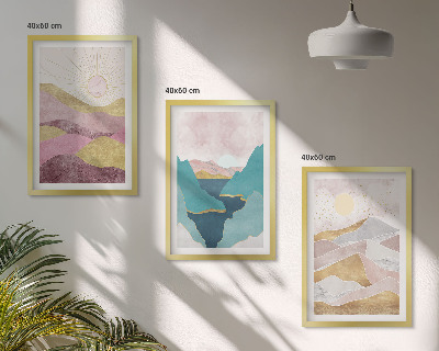 Set 3 slike u okviru Apstraktno planinsko sunce