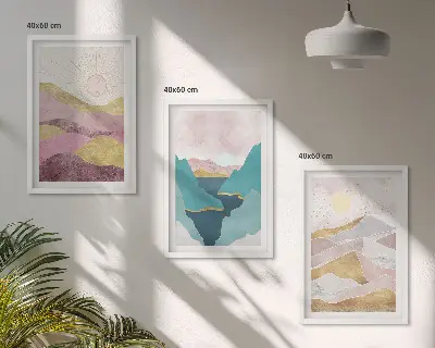 Apstraktno planinsko sunce set od 3 slike u okviru