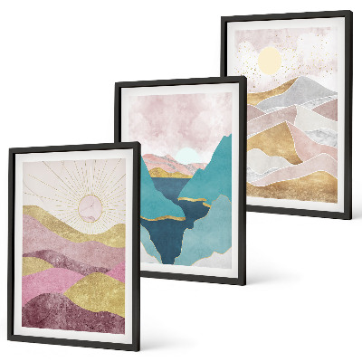 Set 3 slike u okviru Apstraktno planinsko sunce
