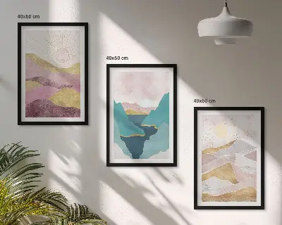 Apstraktno planinsko sunce set od 3 slike u okviru