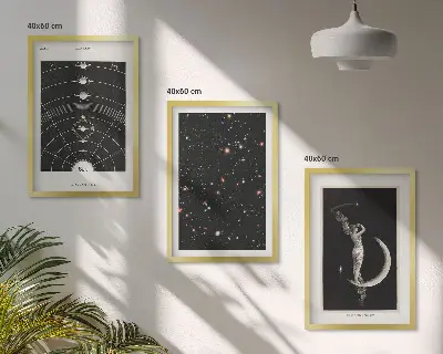 Set od 3 slike u okviru noćni prikaz Sunčevog sustava