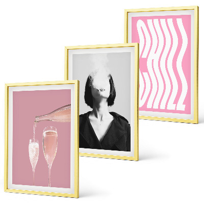 Set 3 slike u okviru Elegantni portret opuštanja u šampanjcu
