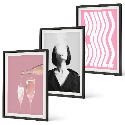 Set 3 slike u okviru Elegantni portret opuštanja u šampanjcu