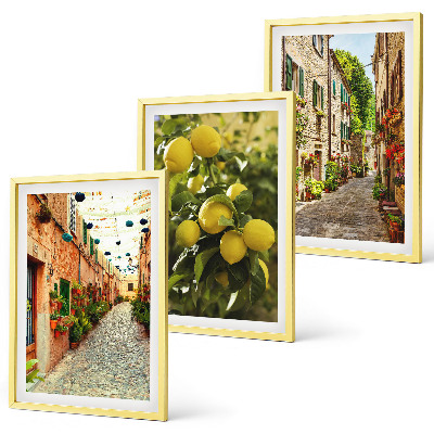 Set 3 slike u okviru Ulice s cvjetovima limuna u pozadini