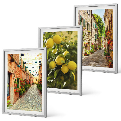 Set 3 slike u okviru Ulice s cvjetovima limuna u pozadini