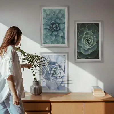 Set 3 slike sa motivom sukulentnih biljaka zelene i tirkizne boje u okviru