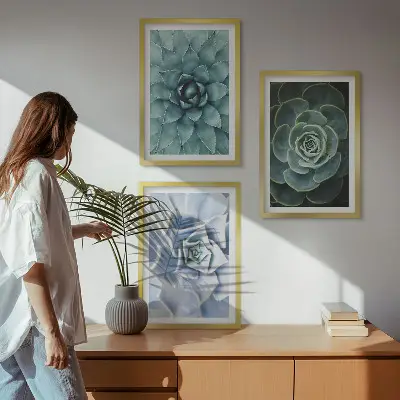 Set 3 slike sa motivom sukulentnih biljaka zelene i tirkizne boje u okviru