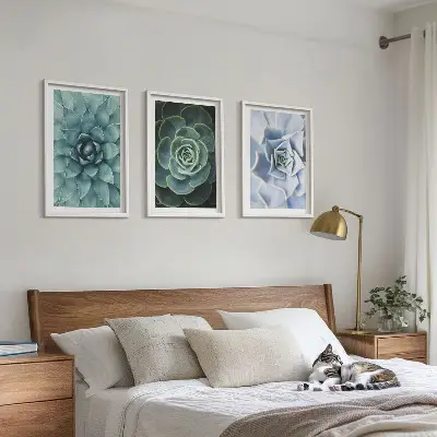 Set 3 slike sa motivom sukulentnih biljaka zelene i tirkizne boje u okviru