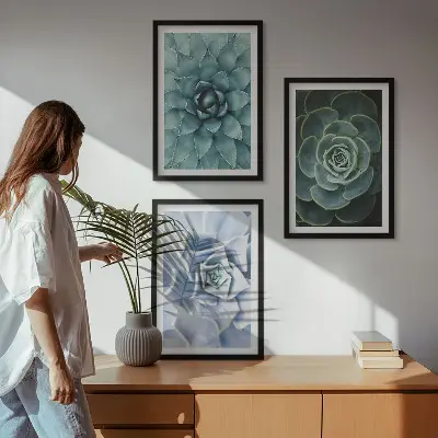 Set 3 slike sa motivom sukulentnih biljaka zelene i tirkizne boje u okviru