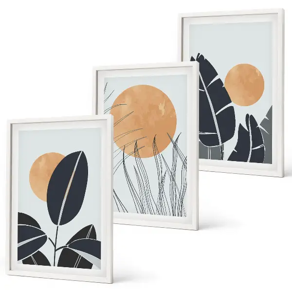 Set 3 slike u okviru minimalistički biljni uzorci velikih sunaca