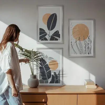 Set 3 slike u okviru minimalistički biljni uzorci velikih sunaca