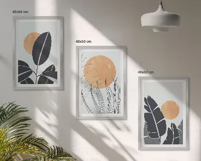 Set 3 slike u okviru minimalistički biljni uzorci velikih sunaca