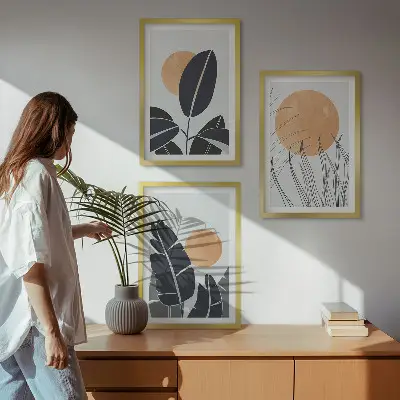 Set 3 slike u okviru minimalistički biljni uzorci velikih sunaca