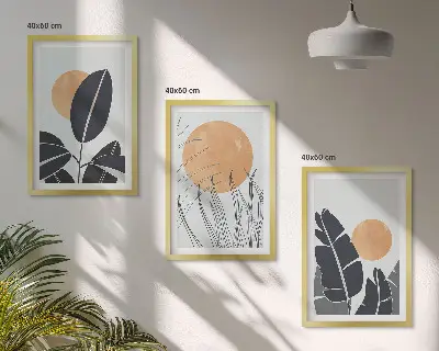 Set 3 slike u okviru minimalistički biljni uzorci velikih sunaca