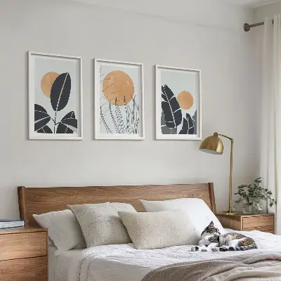 Set 3 slike u okviru minimalistički biljni uzorci velikih sunaca